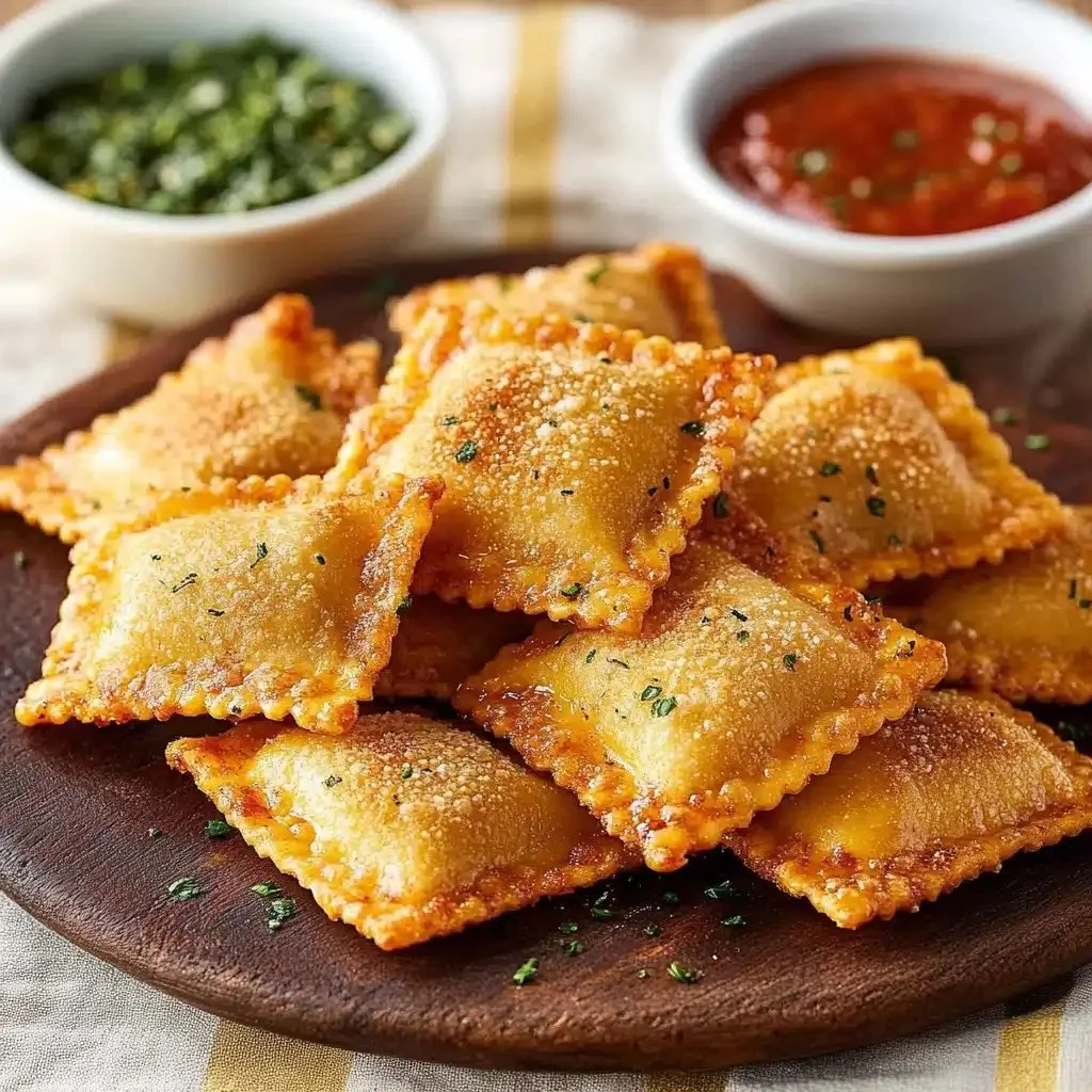 Crispy toasted ravioli recipe with cheese, ideal for a delicious meal.